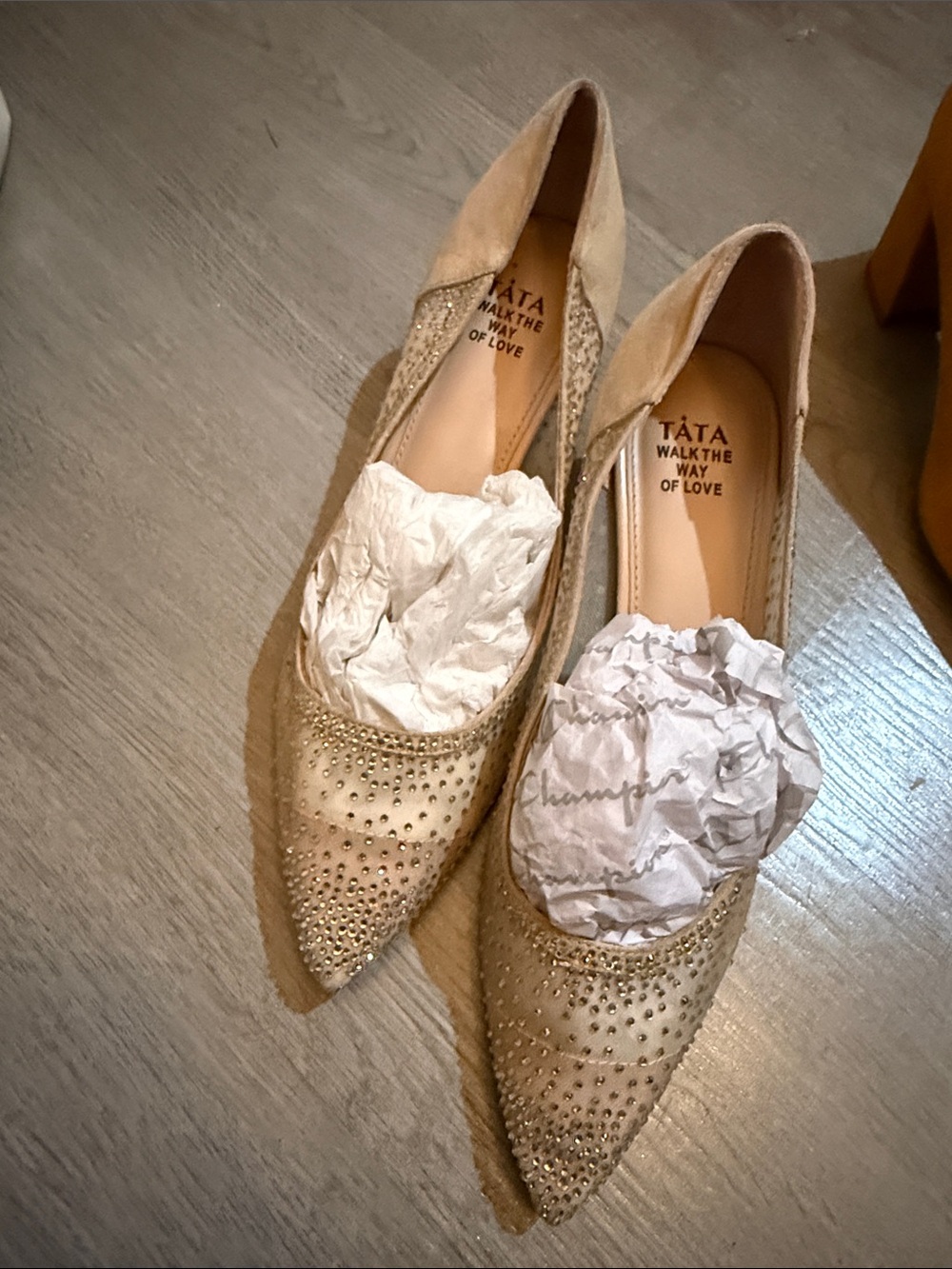 Tata Embellished Pointed-Toe Flats in Gold